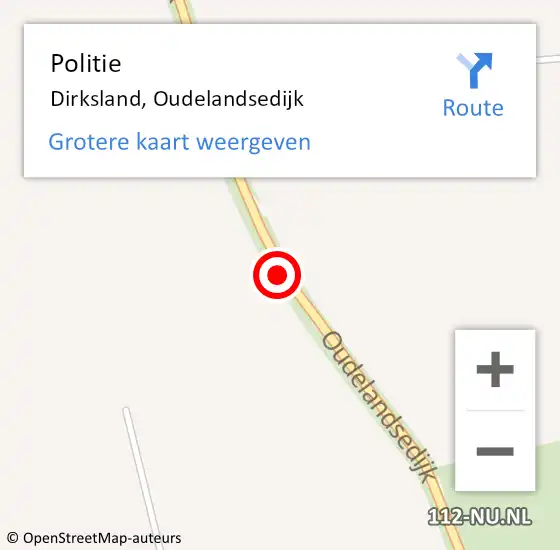 Locatie op kaart van de 112 melding: Politie Dirksland, Oudelandsedijk op 28 oktober 2020 14:35