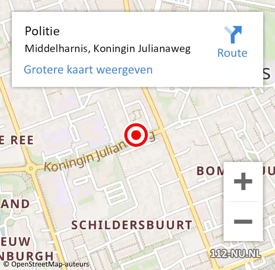 Locatie op kaart van de 112 melding: Politie Middelharnis, Koningin Julianaweg op 28 oktober 2020 14:36