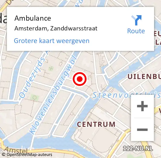 Locatie op kaart van de 112 melding: Ambulance Amsterdam, Zanddwarsstraat op 28 oktober 2020 15:18