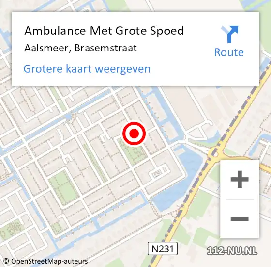 Locatie op kaart van de 112 melding: Ambulance Met Grote Spoed Naar Aalsmeer, Brasemstraat op 28 oktober 2020 15:18