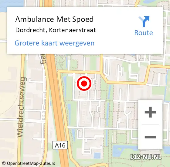 Locatie op kaart van de 112 melding: Ambulance Met Spoed Naar Dordrecht, Kortenaerstraat op 1 november 2020 18:52