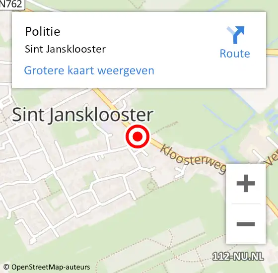 Locatie op kaart van de 112 melding: Politie Sint Jansklooster op 1 november 2020 21:47