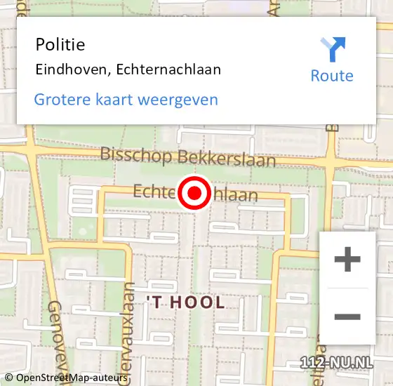 Locatie op kaart van de 112 melding: Politie Eindhoven, Echternachlaan op 2 november 2020 05:35