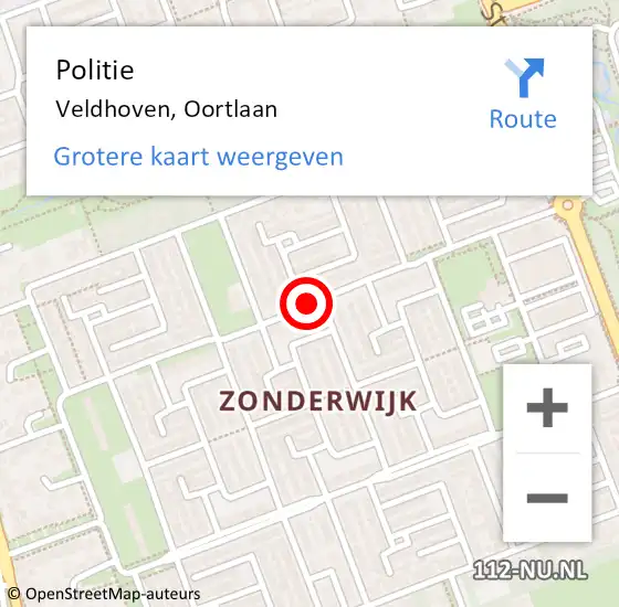 Locatie op kaart van de 112 melding: Politie Veldhoven, Oortlaan op 2 november 2020 14:30