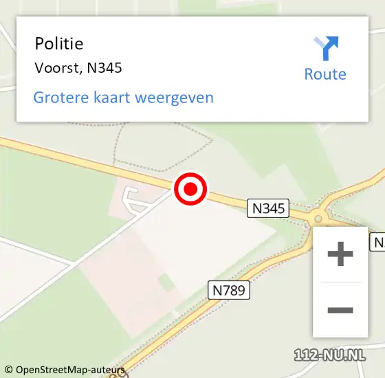 Locatie op kaart van de 112 melding: Politie Voorst, N345 op 2 november 2020 16:38