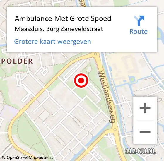 Locatie op kaart van de 112 melding: Ambulance Met Grote Spoed Naar Maassluis, Burg Zaneveldstraat op 2 november 2020 18:47