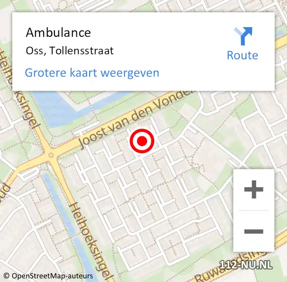 Locatie op kaart van de 112 melding: Ambulance Oss, Tollensstraat op 2 november 2020 22:11