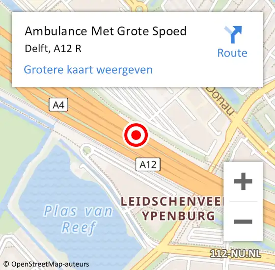 Locatie op kaart van de 112 melding: Ambulance Met Grote Spoed Naar Delft, A12 R op 3 november 2020 14:16