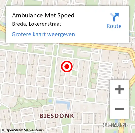 Locatie op kaart van de 112 melding: Ambulance Met Spoed Naar Breda, Lokerenstraat op 23 mei 2014 10:44