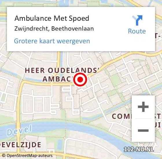 Locatie op kaart van de 112 melding: Ambulance Met Spoed Naar Zwijndrecht, Beethovenlaan op 4 november 2020 08:52