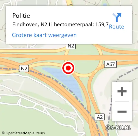 Locatie op kaart van de 112 melding: Politie Eindhoven, N2 Li hectometerpaal: 159,7 op 4 november 2020 15:24