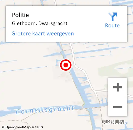 Locatie op kaart van de 112 melding: Politie Giethoorn, Dwarsgracht op 5 november 2020 09:56