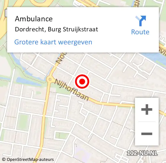 Locatie op kaart van de 112 melding: Ambulance Dordrecht, Burg Struijkstraat op 5 november 2020 12:52