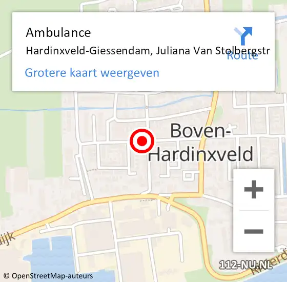 Locatie op kaart van de 112 melding: Ambulance Hardinxveld-Giessendam, Juliana Van Stolbergstr op 5 november 2020 13:30