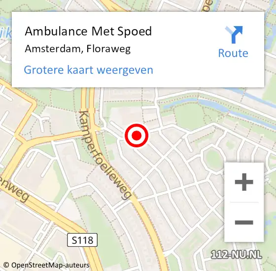 Locatie op kaart van de 112 melding: Ambulance Met Spoed Naar Amsterdam, Floraweg op 5 november 2020 14:12