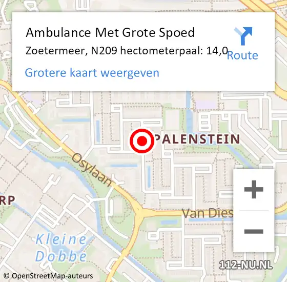 Locatie op kaart van de 112 melding: Ambulance Met Grote Spoed Naar Zoetermeer, N209 hectometerpaal: 14,0 op 5 november 2020 15:58