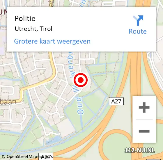 Locatie op kaart van de 112 melding: Politie Utrecht, Tirol op 6 november 2020 08:11