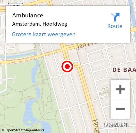 Locatie op kaart van de 112 melding: Ambulance Amsterdam, Hoofdweg op 6 november 2020 12:45