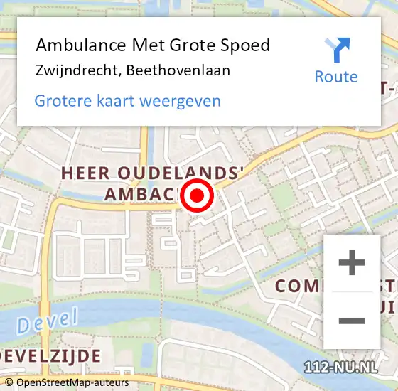 Locatie op kaart van de 112 melding: Ambulance Met Grote Spoed Naar Zwijndrecht, Beethovenlaan op 6 november 2020 17:13