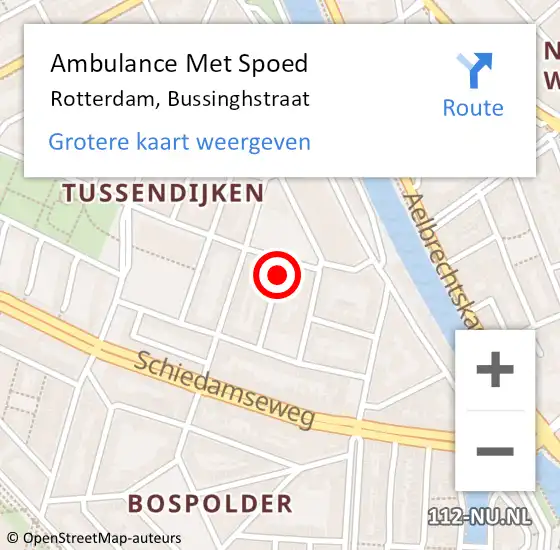 Locatie op kaart van de 112 melding: Ambulance Met Spoed Naar Rotterdam, Bussinghstraat op 6 november 2020 20:44