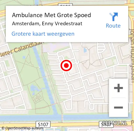 Locatie op kaart van de 112 melding: Ambulance Met Grote Spoed Naar Amsterdam, Enny Vredestraat op 8 november 2020 15:08