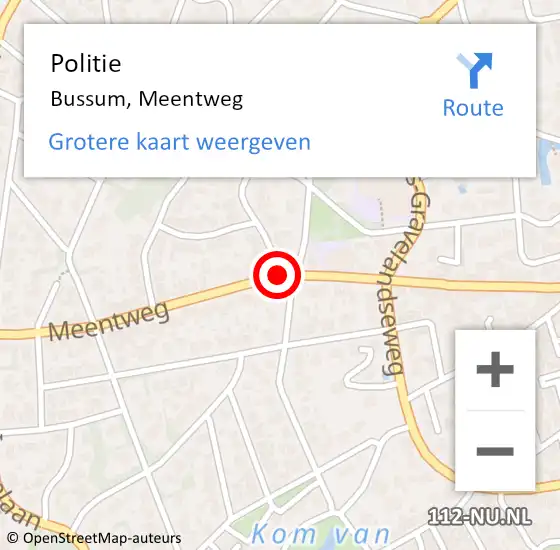 Locatie op kaart van de 112 melding: Politie Bussum, Meentweg op 9 november 2020 08:29