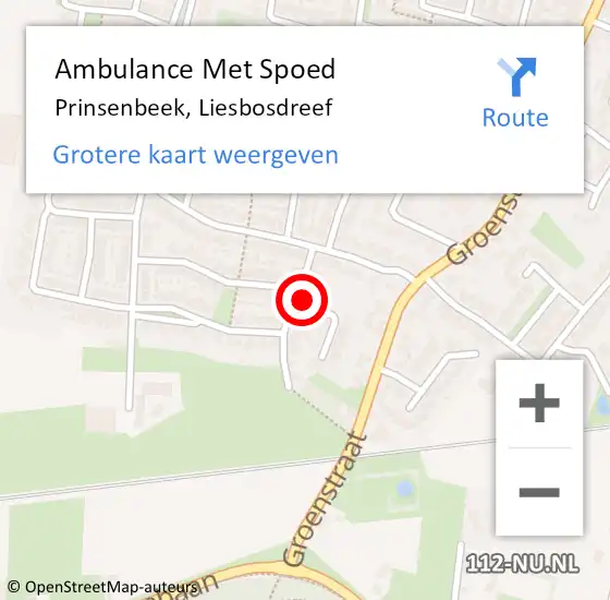 Locatie op kaart van de 112 melding: Ambulance Met Spoed Naar Prinsenbeek, Liesbosdreef op 23 mei 2014 20:18