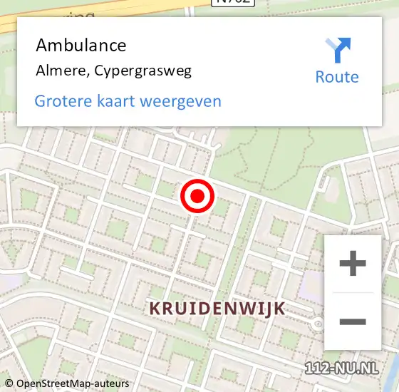 Locatie op kaart van de 112 melding: Ambulance Almere, Cypergrasweg op 9 november 2020 12:49