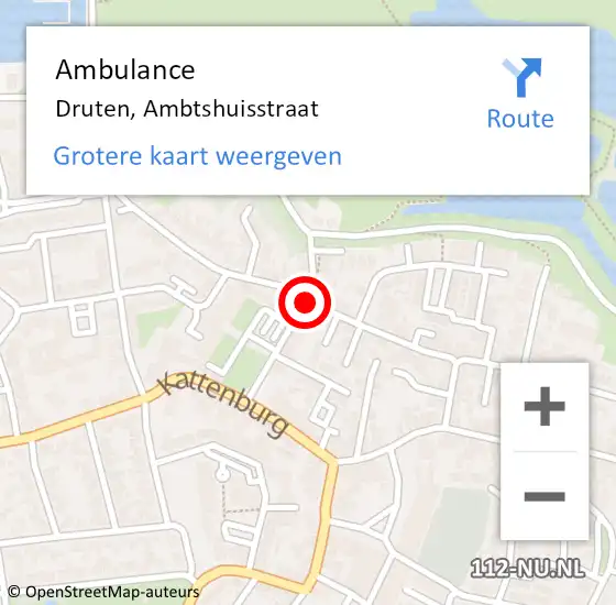 Locatie op kaart van de 112 melding: Ambulance Druten, Ambtshuisstraat op 10 november 2020 13:28