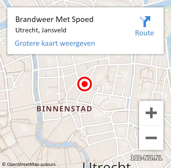 Locatie op kaart van de 112 melding: Brandweer Met Spoed Naar Utrecht, Jansveld op 10 november 2020 15:30