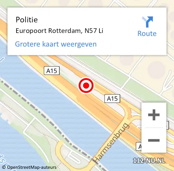 Locatie op kaart van de 112 melding: Politie Europoort Rotterdam, N57 Li op 10 november 2020 21:10