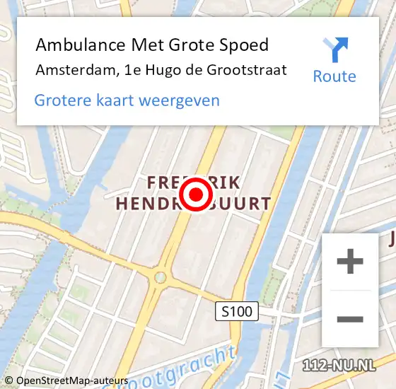 Locatie op kaart van de 112 melding: Ambulance Met Grote Spoed Naar Amsterdam, 1E Hugo De Grootstraat op 11 november 2020 04:08