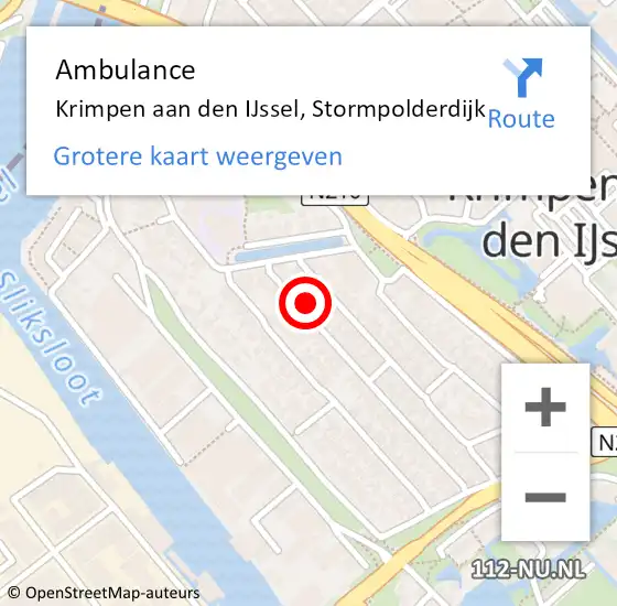 Locatie op kaart van de 112 melding: Ambulance Krimpen aan den IJssel, Stormpolderdijk op 11 november 2020 11:33