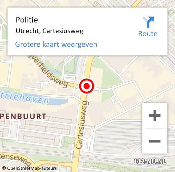 Locatie op kaart van de 112 melding: Politie Utrecht, Cartesiusweg op 11 november 2020 17:33