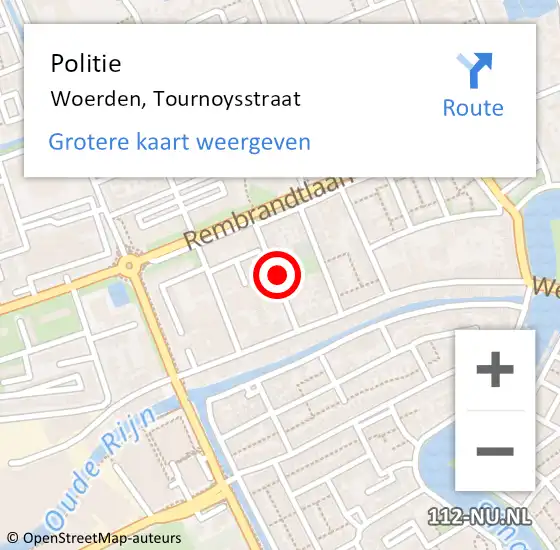 Locatie op kaart van de 112 melding: Politie Woerden, Tournoysstraat op 12 november 2020 11:23