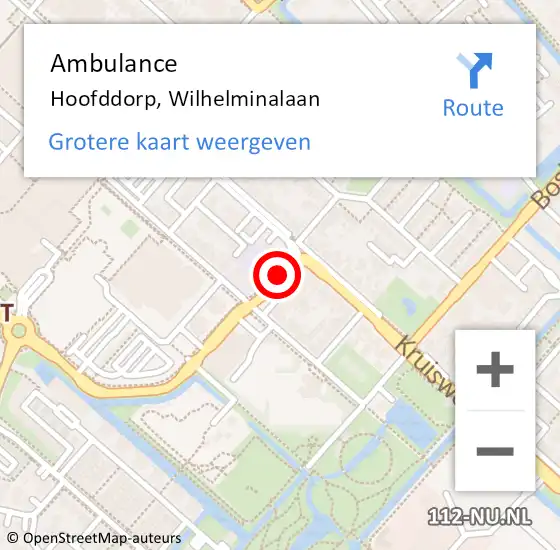 Locatie op kaart van de 112 melding: Ambulance Hoofddorp, Wilhelminalaan op 12 november 2020 13:55