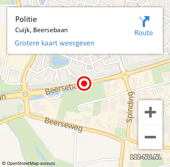 Locatie op kaart van de 112 melding: Politie Cuijk, Beersebaan op 13 november 2020 17:28