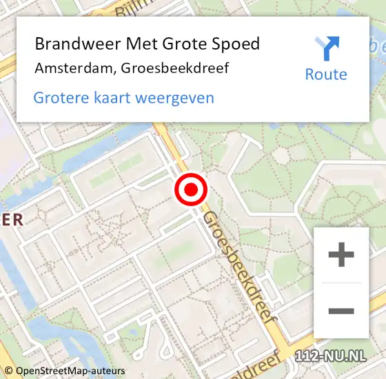 Locatie op kaart van de 112 melding: Brandweer Met Grote Spoed Naar Amsterdam, Groesbeekdreef op 14 november 2020 12:12