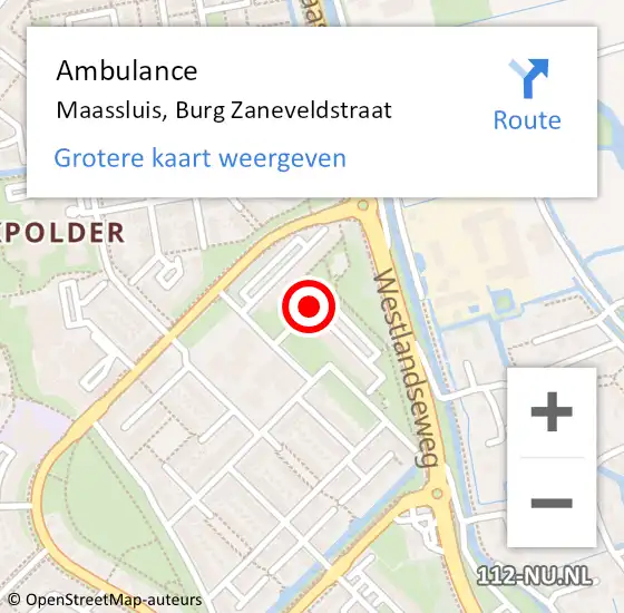 Locatie op kaart van de 112 melding: Ambulance Maassluis, Burg Zaneveldstraat op 14 november 2020 16:24