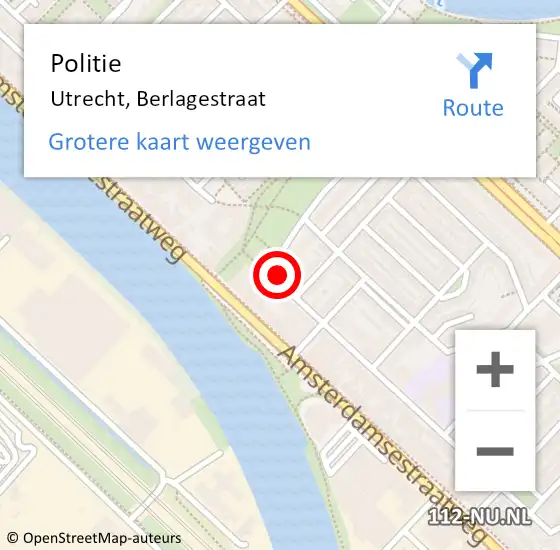 Locatie op kaart van de 112 melding: Politie Utrecht, Berlagestraat op 15 november 2020 14:03