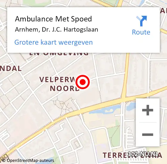 Locatie op kaart van de 112 melding: Ambulance Met Spoed Naar Arnhem, Dr. J.C. Hartogslaan op 16 november 2020 10:23