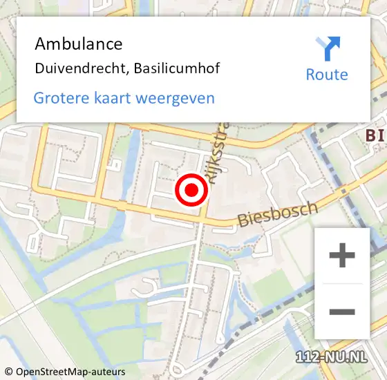 Locatie op kaart van de 112 melding: Ambulance Duivendrecht, Basilicumhof op 16 november 2020 12:19