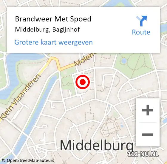 Locatie op kaart van de 112 melding: Brandweer Met Spoed Naar Middelburg, Bagijnhof op 17 november 2020 01:17