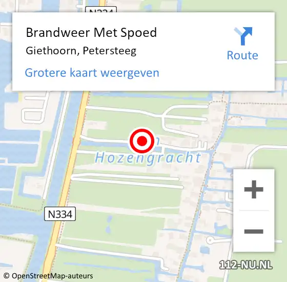Locatie op kaart van de 112 melding: Brandweer Met Spoed Naar Giethoorn, Petersteeg op 17 november 2020 09:31