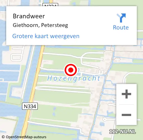 Locatie op kaart van de 112 melding: Brandweer Giethoorn, Petersteeg op 17 november 2020 09:34
