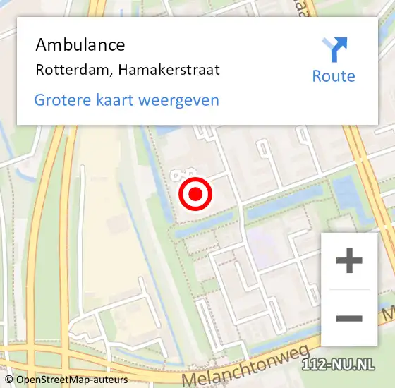 Locatie op kaart van de 112 melding: Ambulance Rotterdam, Hamakerstraat op 17 november 2020 10:18