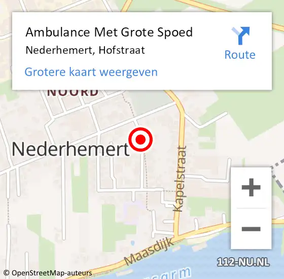 Locatie op kaart van de 112 melding: Ambulance Met Grote Spoed Naar Nederhemert, Hofstraat op 18 november 2020 11:25