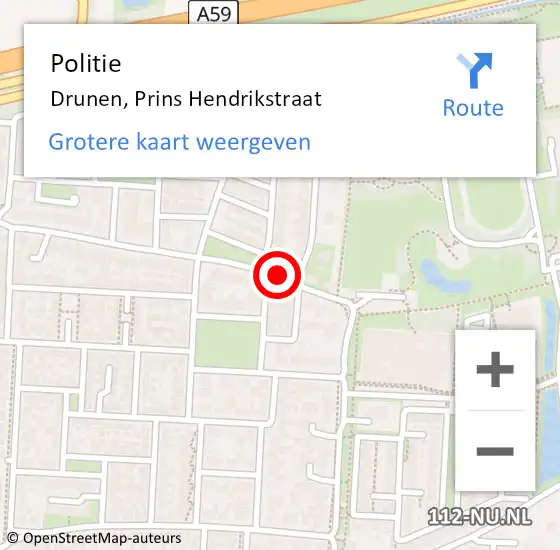 Locatie op kaart van de 112 melding: Politie Drunen, Prins Hendrikstraat op 18 november 2020 14:09