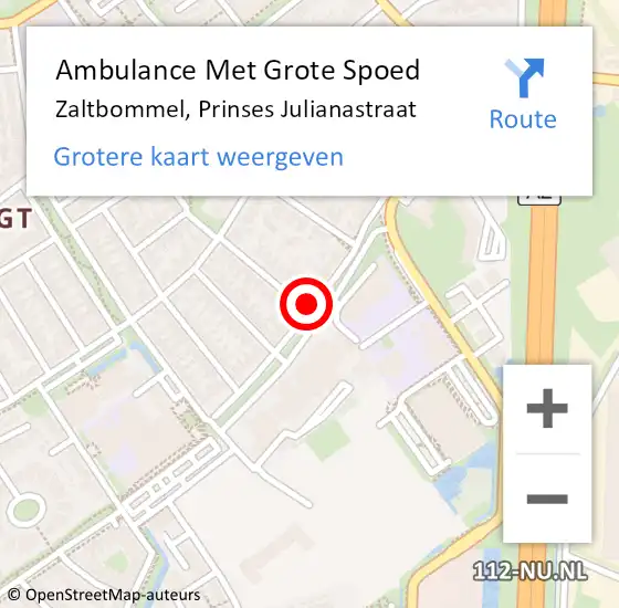 Locatie op kaart van de 112 melding: Ambulance Met Grote Spoed Naar Zaltbommel, Prinses Julianastraat op 19 november 2020 01:36