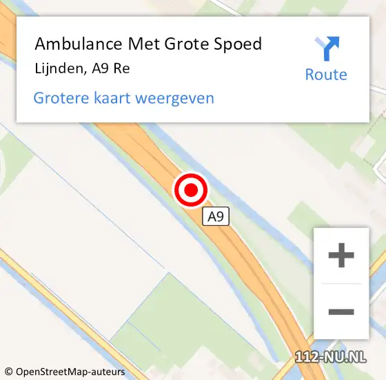 Locatie op kaart van de 112 melding: Ambulance Met Grote Spoed Naar Lijnden, A9 Re op 19 november 2020 09:36